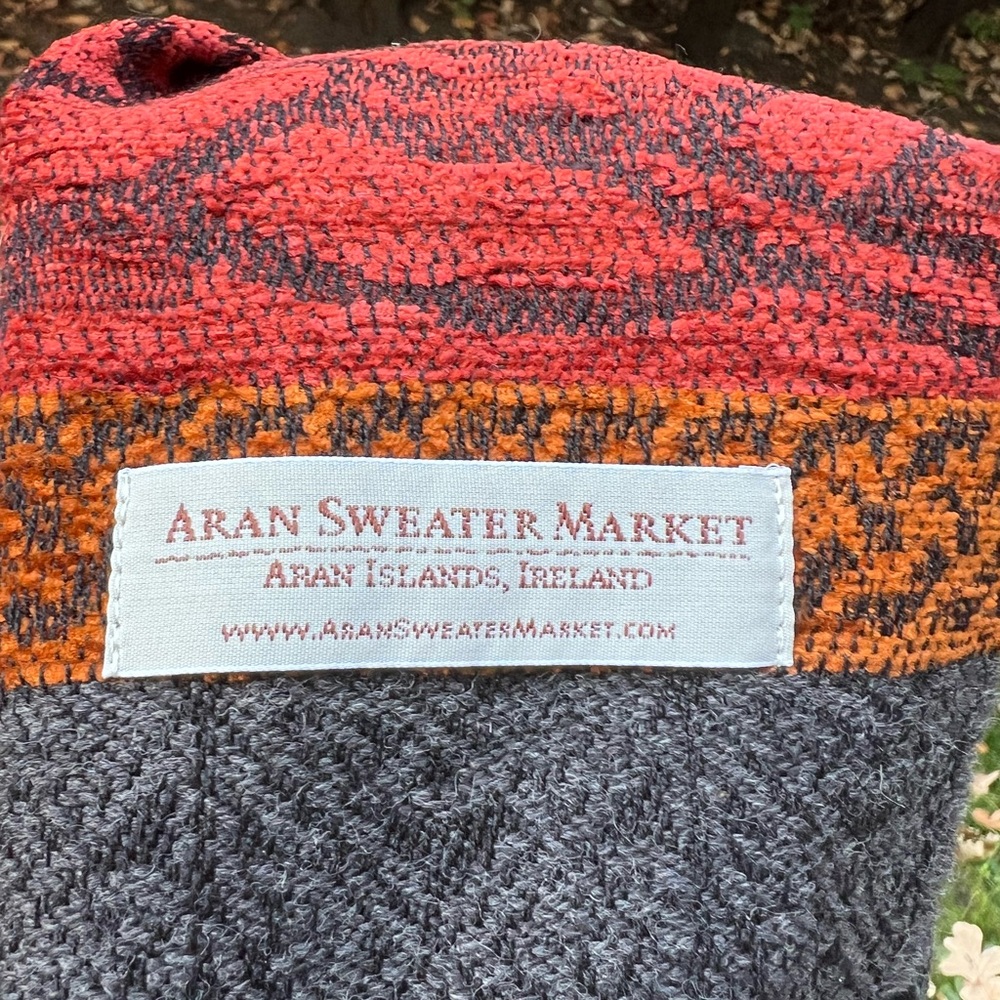 🐑 🇮🇪Unisex Charcoal/Red/Orange Woven Scarf Wool Blend Fringed Scarf 15”W x 63”L - Picture 3 of 17
